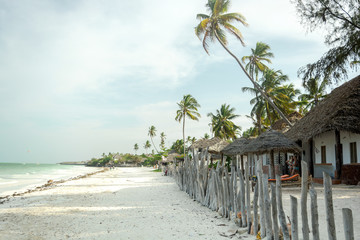 Jambiani, Zanzibar- February 26, 2017 - Uhuru resort. Beautiful tropical beach with palm trees