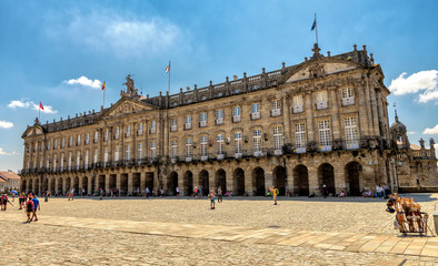 Fototapeta na wymiar View of historic Santiago de Compostela town hall building in Obradoiro square.