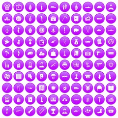 100 war crimes icons set in purple circle isolated on white vector illustration