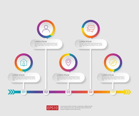 5 steps infographic. timeline design template with 3D paper label, integrated circles. Business concept with options. For content, diagram, flowchart, steps, parts, workflow layout, chart