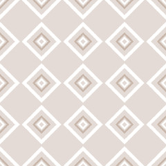 Beige and white ikat ornament geometric abstract fabric seamless pattern, vector