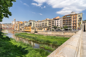Looking across the Onyar River to Girona in Catalonia Spain