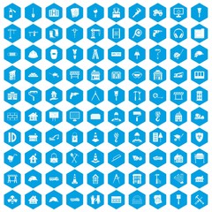 Fototapeta na wymiar 100 construction icons set in blue hexagon isolated vector illustration