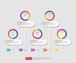 5 steps infographic. timeline design template with 3D paper label, integrated circles. Business concept with options. For content, diagram, flowchart, steps, parts, workflow layout, chart