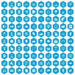 Fototapeta na wymiar 100 contact us icons set in blue hexagon isolated vector illustration