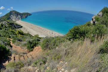 Fototapeta na wymiar Blue waters of Ionian sea, near Agios Nikitas