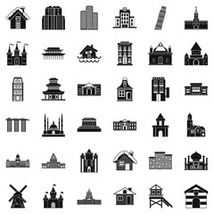 Town building icons set. Simple style of 36 town building vector icons for web isolated on white background