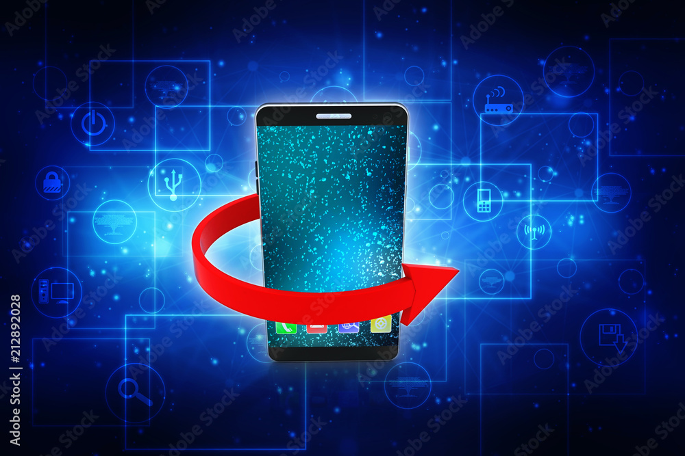 Poster 3d rendering mobile phone with arrow