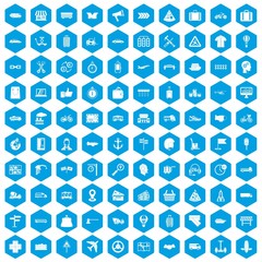 Fototapeta na wymiar 100 delivery icons set in blue hexagon isolated vector illustration