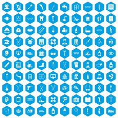 Fototapeta na wymiar 100 disabled healthcare icons set in blue hexagon isolated vector illustration