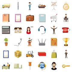 Businesswoman icons set. Cartoon style of 36 businesswoman vector icons for web isolated on white background