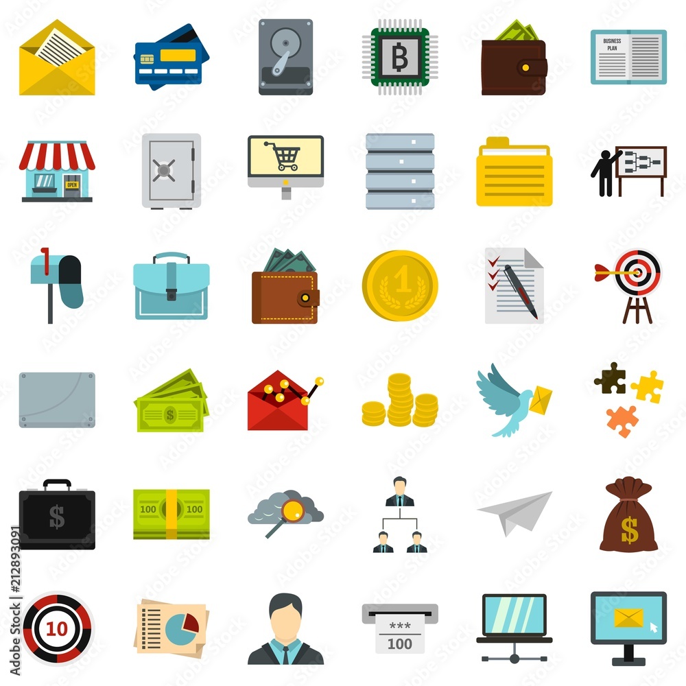 Poster business contract icons set. flat style of 36 business contract vector icons for web isolated on whi