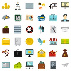 Business icons set. Flat style of 36 business vector icons for web isolated on white background