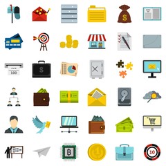 Presentation icons set. Flat style of 36 presentation vector icons for web isolated on white background