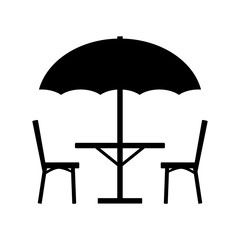 Table Parasol  And Chairs Icon.Vector Illustration