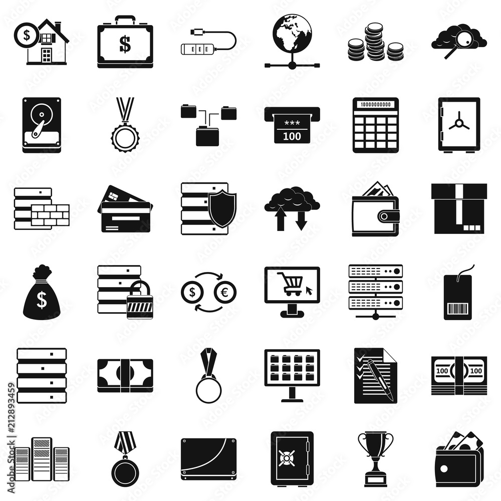 Poster business target icons set. simple style of 36 business target vector icons for web isolated on white