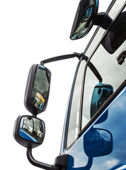 truck mirrors isolated on white background. details of automotive equipment 