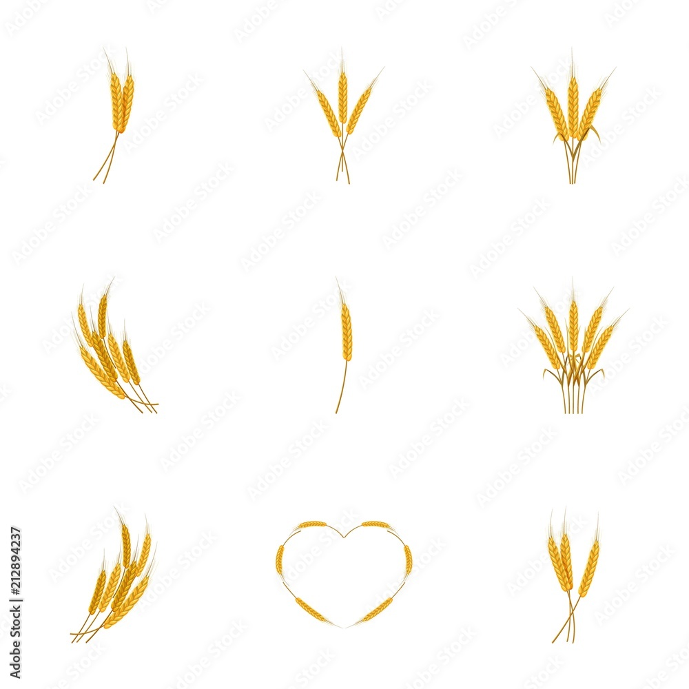 Poster ears of wheat bread icons set. cartoon set of 9 ears of wheat bread vector icons for web isolated on