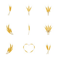 Ears of wheat bread icons set. Cartoon set of 9 ears of wheat bread vector icons for web isolated on white background