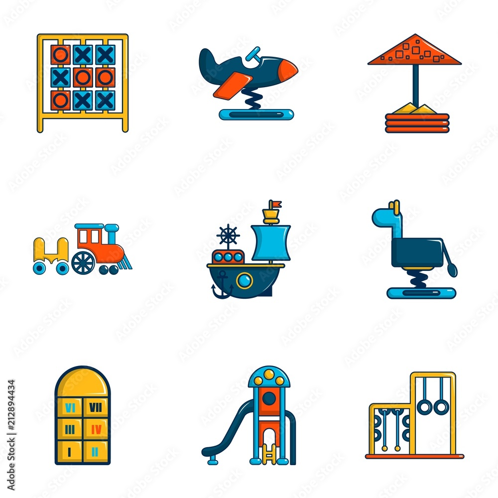 Poster children games icons set. flat set of 9 children games vector icons for web isolated on white backgr