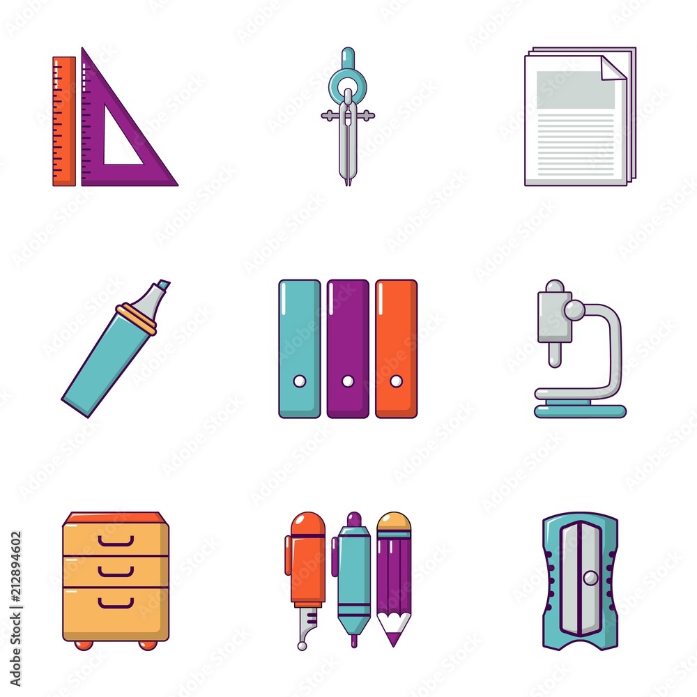 Poster technical drawing icons set. flat set of 9 technical drawing vector icons for web isolated on white 