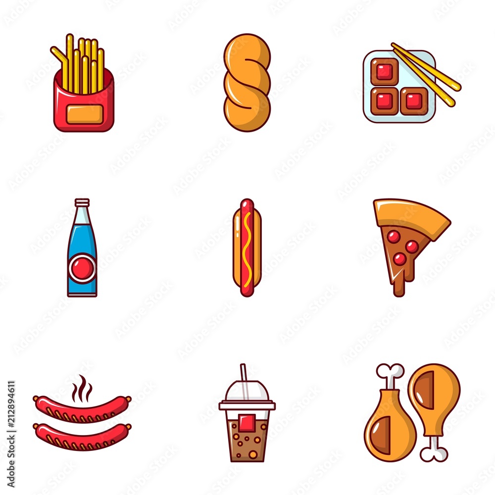 Poster unhealthy food icons set. flat set of 9 unhealthy vector icons for web isolated on white background