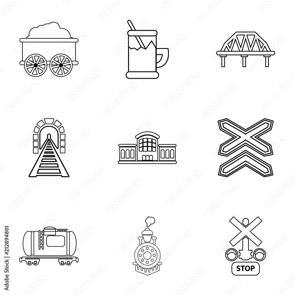 Poster railway icons set. outline set of 9 railway vector icons for web isolated on white background