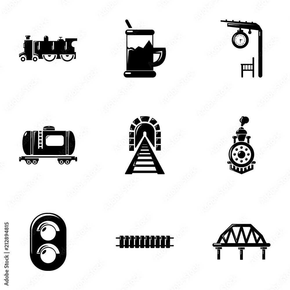 Poster railway icons set. simple set of 9 railway vector icons for web isolated on white background