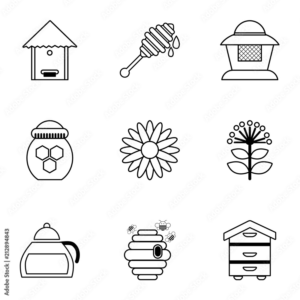 Aufkleber honey production tools icons set. outline set of 9 honey production tools vector icons for web isola
