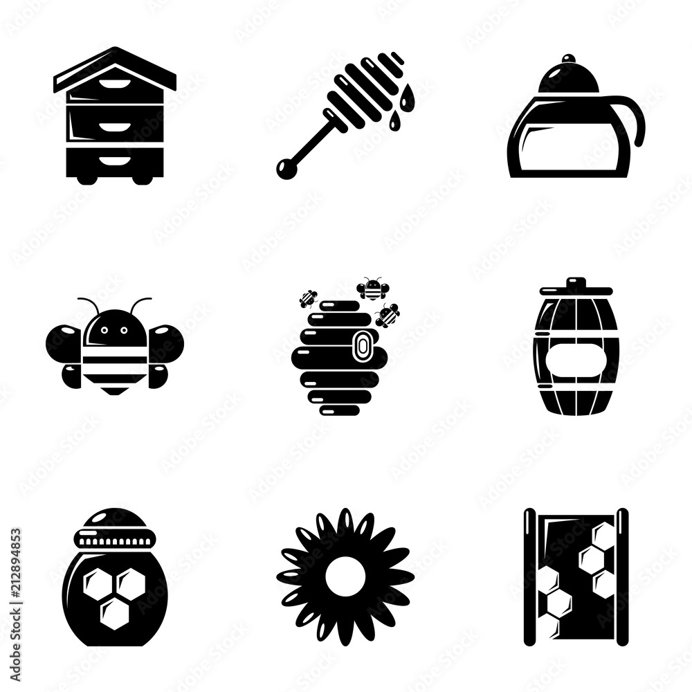 Poster honey production icons set. simple set of 9 honey production vector icons for web isolated on white 