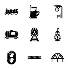 Railway icons set. Simple set of 9 railway vector icons for web isolated on white background