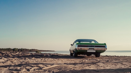Retro car on the beach - Powered by Adobe