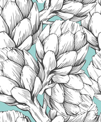 Seamless pattern with hand drawn artichokes. Vector illustration. Botanical pattern for textiles and wallpapers.