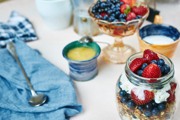bank with berries, cottage cheese and granola