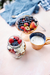 bank with berries, cottage cheese and granola