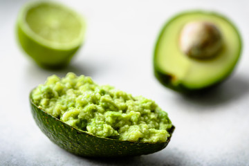Mexican guacamole, sauce or green salad, vegan food and healthy diet concept