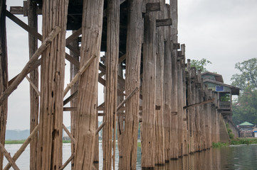 Wooden structure of U Bein Bridge over the Taungthaman Lake