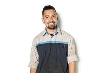 Fototapeta premium Handsome auto mechanic on white background