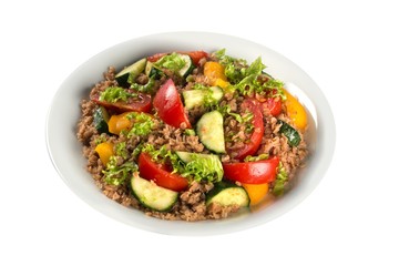 Collage of  different salads isolated on white