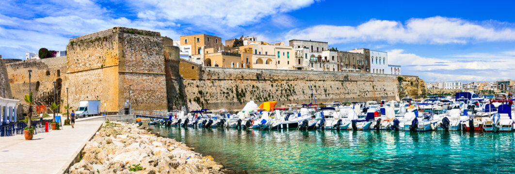 Otranto - view of old part with medieval Aragonese castle and marina, Puglia, Italy
