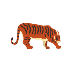 Powerful tiger, side view, wild cat, predator cartoon vector Illustration on a white background
