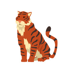 Fototapeta na wymiar Powerful tiger sitting, wild cat, predator cartoon vector Illustration on a white background