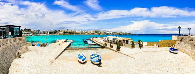 Italian summmer holidays - Otranto downdown with crystal turquoise sea. Puglia, Italy
