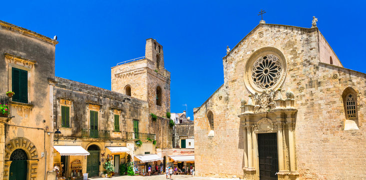 Medieval Cathedral of Santa Maria Annunziata in Otranto Old Town with Gothic Rose Window &mdash; Historic Architecture of Salento Region, Puglia Italy