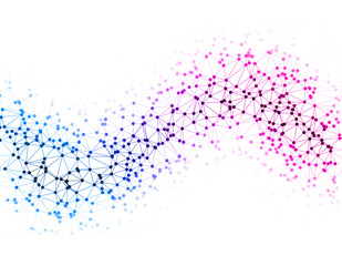 The dots are connected by lines in the form of a wave. Abstract vector illustration on the topic of large data, chemistry, social networks