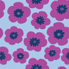 Floral stylish pattern with pink poppies on a blue background