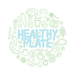 Healthy plate hand drawn lettering