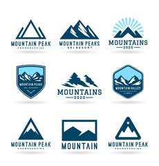 Mountains, rocks and peaks. Vector illustration and logo design elements