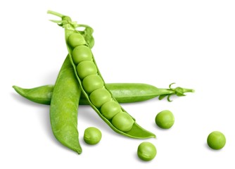 Fresh peas isolated on white background