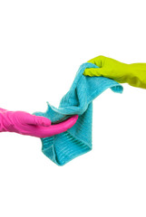 Cleaning gloves and rag isolated.